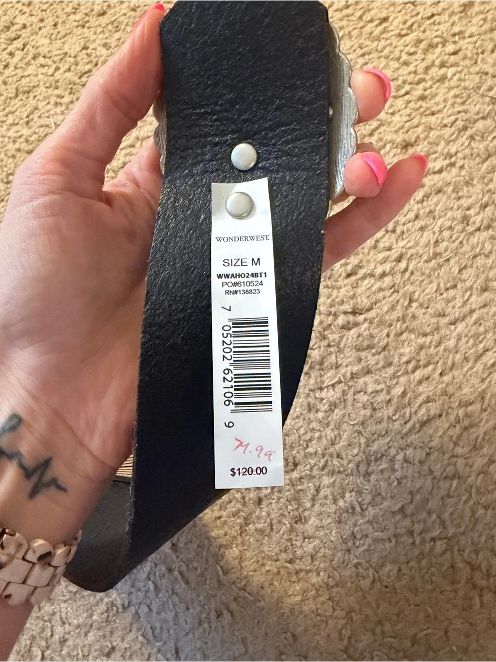 NEW Wonderwest Black and Silver Western Concho Leather Belt Size Medium